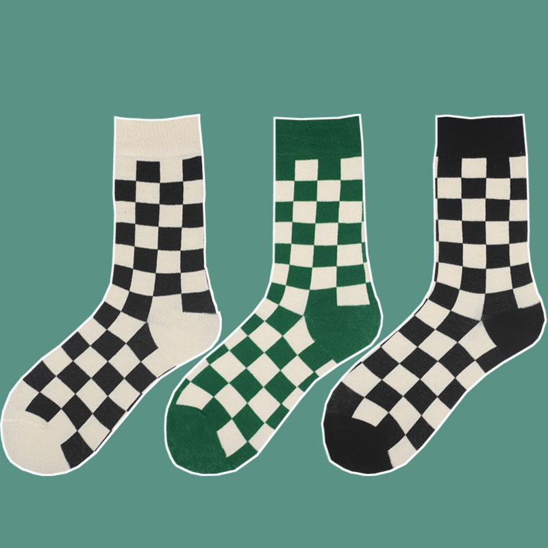 Street Fashion Couple - Women's Socks Black Checkerboard Couple Socks
