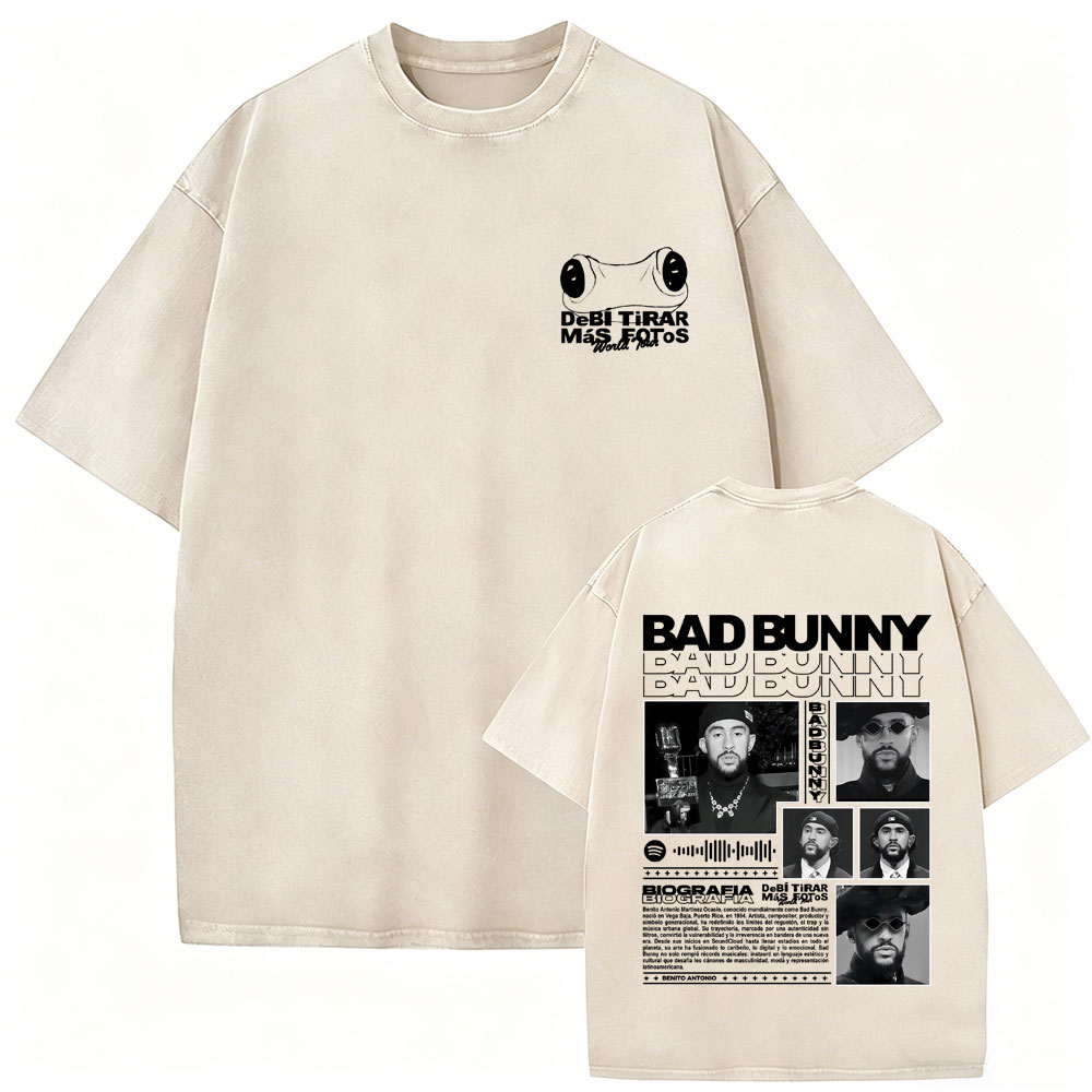 Foto Street Fashion - Rapper Bad Bunny Vintage Washed T-shirt