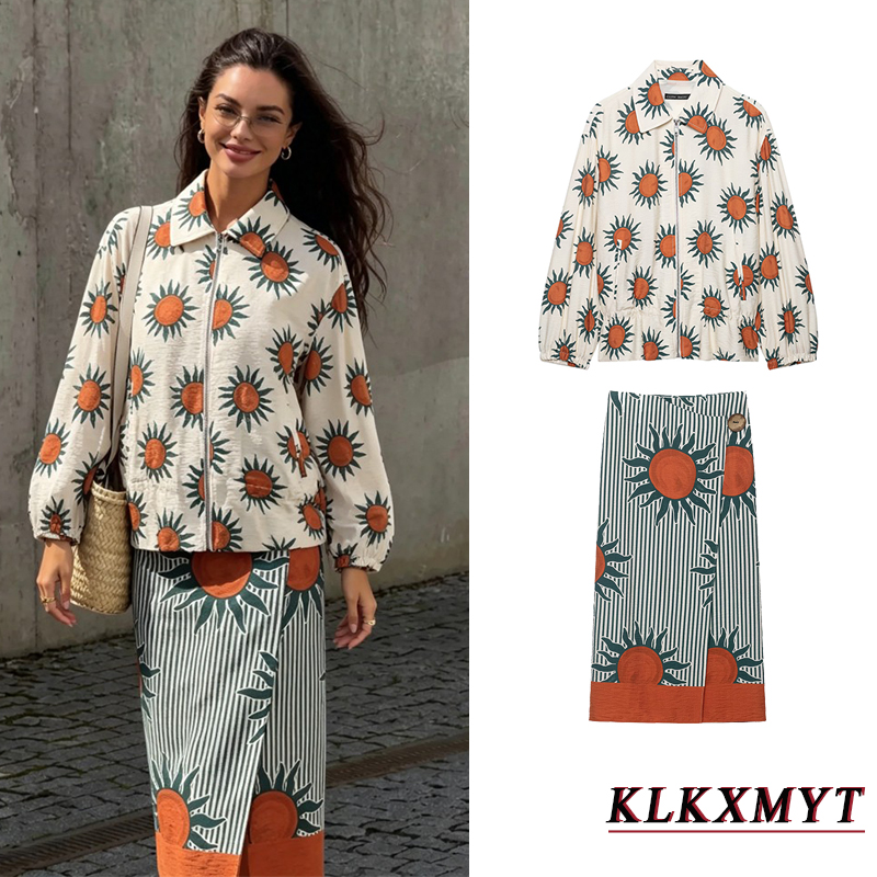 Street Fashion Jacket - Women Fashion Print Sets Leisure Long