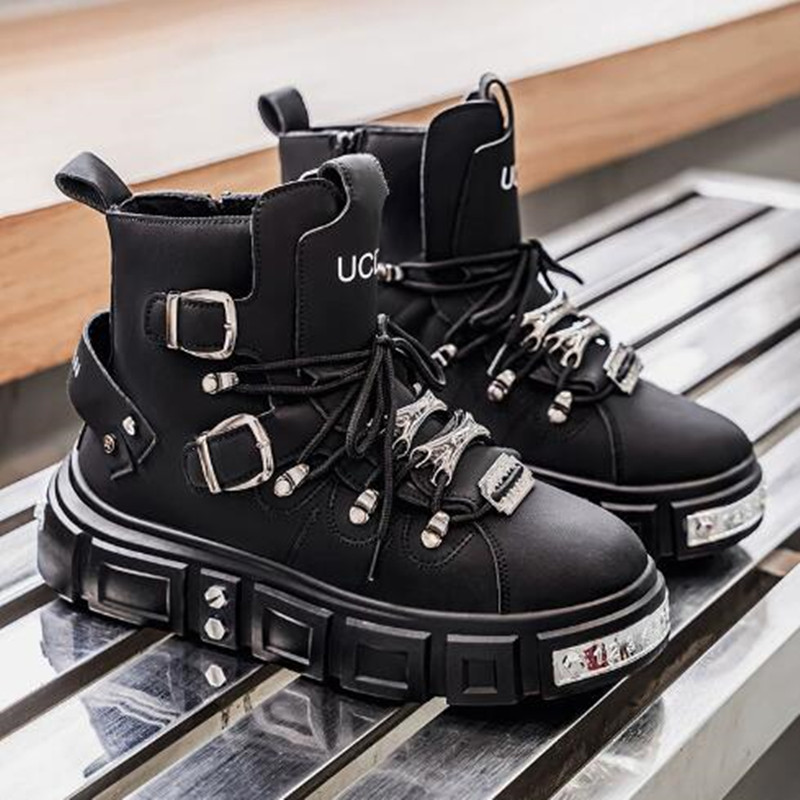 Street Fashion Designers - Fashion Rivet Black High top Sneakers