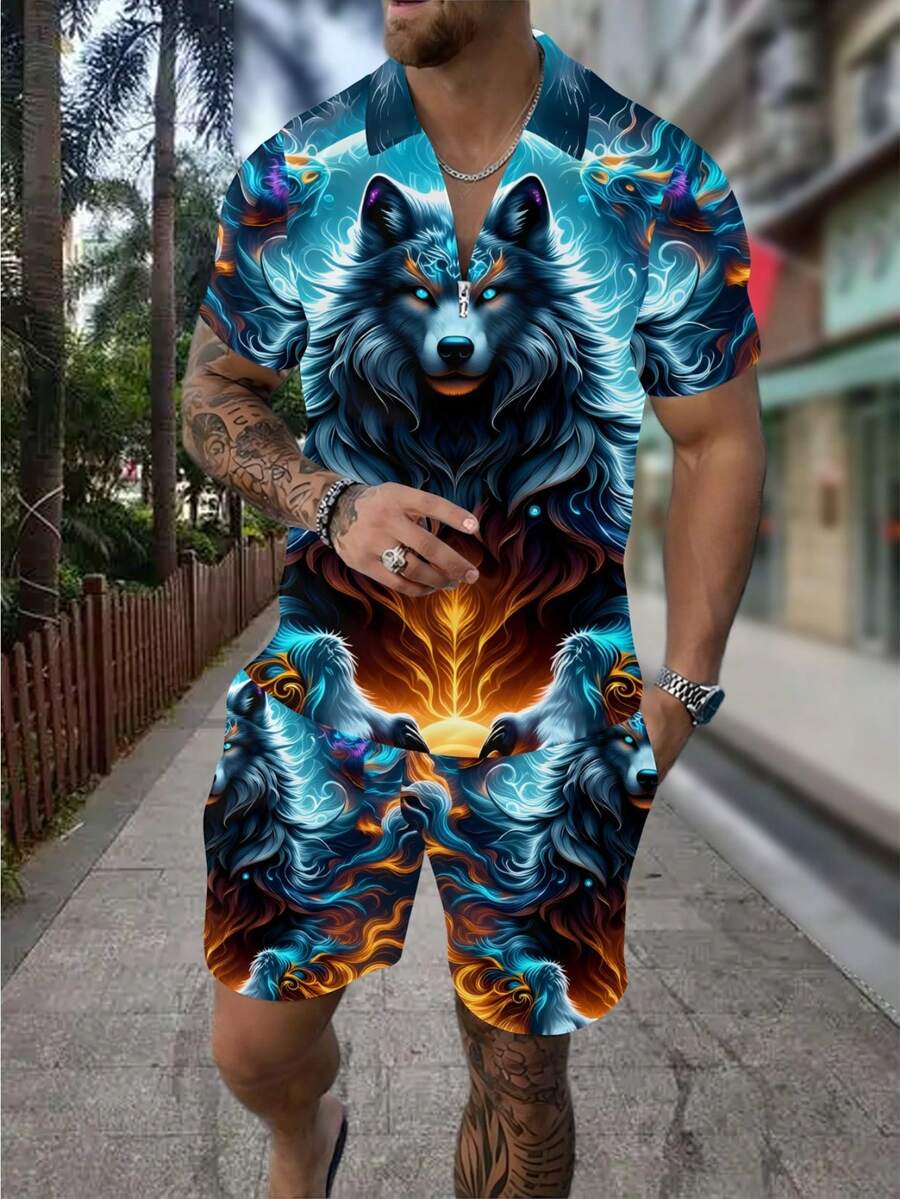 Men's Fashion 3D Wolf Print Zi - Street Fashion Styles recension och pris