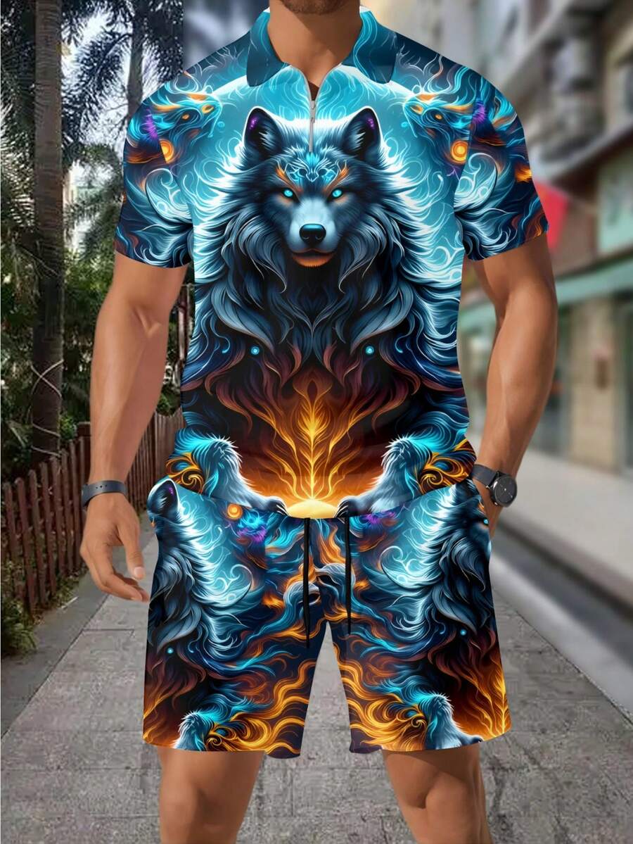 Men's Fashion 3D Wolf Print Zi - Street Fashion Styles recension och pris