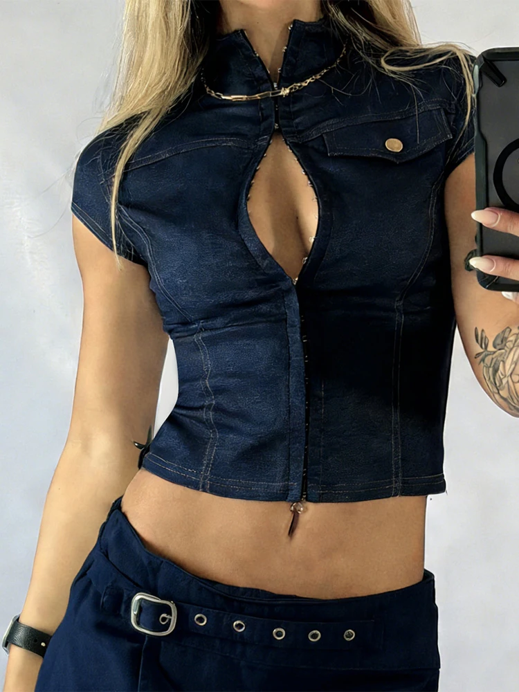 Women Fashion Dark Blue Zip Up - Street Fashion Com recension och pris